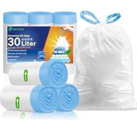 OKKEAI Bolsas de basura con cordón, 30 L, grandes, con cordón, 30 unidades, color blanco