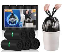 OKKEAI Bolsas de basura de 10 l con asas, color negro, 150 unidades | Pequeñas bolsas de basura resistentes a desgarros, adecuadas para baño y aseo