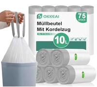 OKKEAI Bolsas de basura de 10 l con cordón, bolsas de basura pequeñas, 75 unidades, color blanco