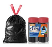 OKKEAI Bolsas de basura de 5 l con cordón, 40 unidades, pequeñas bolsas de basura negras, adecuadas para baño, aseo, cocina, 3 l, 4 l, 5 l, 6 l