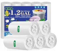 OKKEAI Pequeñas Bolsas Plástico de Basura Blancas de 5 l, 120 Unidades para Papeleras, Cuarto de Baño, Oficina, para Cubo de Basura con Pedal de 3-6 L