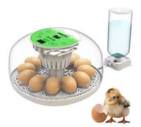 Okkobi M12 - Incubadora Huevos Gallina Automática - Volteo Automático y Control de Humedad - Chocadeira Ovos Automática - 12/24 huevos, Vista 360°, fácil de usar y limpiar - Blanco y verde