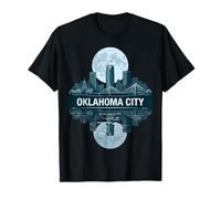 Oklahoma City Skyline Reflection Vintage Envejecido Camiseta