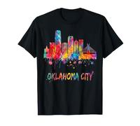 Oklahoma City Skyline Vibrante Acuarela Arte Camiseta