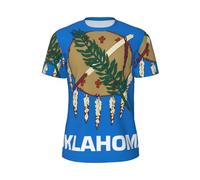 Oklahoma State Flag Print - Camiseta de manga corta para hombre, manga corta de malla transpirable, absorbe la humedad, informal, para correr o ir al gimnasio, Negro, L