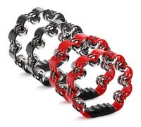 Okllen Juego de 4 panderetas de percusión de mano de doble hilera, cascabeles de metal, instrumento musical para adultos, amante de la pandereta, regalo de Navidad, rojo y negro