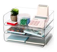 Okllen Paquete de 3 bandejas de Papel apilables, Juego de bandejas de Escritorio de Pet Transparente, Bandeja organizadora de Documentos de 3 Niveles para Papel A4, revistas, Recibos, Suministros de