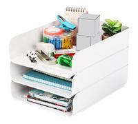 Okllen Paquete de 3 bandejas organizadoras apilables de Escritorio, Bandeja de Almacenamiento de Documentos de Papel de 3 Niveles, Soporte de Papel A4, Bandeja de plástico Blanco para Cartas,