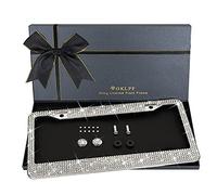 OKLPF Marco de matrícula Bling para Mujer, 1 Pieza Blanco Brillante de Acero Inoxidable | Más de 1000 Piezas de 14 facetas Bedazzled Cristal Transparente Cristales de Diamantes de imitación con Caja