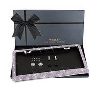 OKLPF - Marco de matrícula Brillante para Mujer, 1 Marco de matrícula de Acero Inoxidable Brillante, más de 1000 Piezas de 14 facetas, Cristales de Diamantes de imitación de Vidrio Transparente con