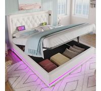 OKMYHOME - Cama de maletero (180 x 200 cm, incluye USB tipo C y LED, sin colchón, color blanco