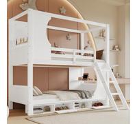 OKMYHOME Litera 90 x 200 cm - Cama infantil combinada con armario, mesa práctica y escalera segura - Gran almacenamiento - MDF blanco