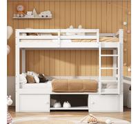 OKMYHOME Litera 90 x 200 cm - Cama infantil con 2 cajones y zapatero - MDF + Pin - sin colchón - Blanco