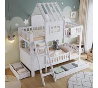 OKMYHOME Litera 90 x 200 cm - Cama infantil con estructura de MDF - Madera maciza + MDF - sin colchón - Blanco