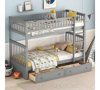 OKMYHOME Litera 90 x 200 cm - Cuna con 2 cajones - Madera de pino y MDF resistente - Gris - Sin colchón