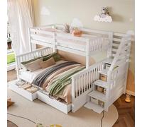 OKMYHOME Litera de 90 x 200 cm y 140 x 200 cm, multifuncional, con cajones y barreras de seguridad, madera MDF y pino, color blanco