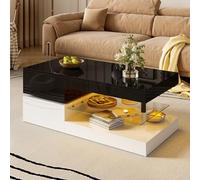 OKMYHOME - Mesa de centro moderna con luz LED lacada alta brillante con control APP y Bluetooth, 90 x 45 x 35,5 cm, color blanco y negro