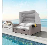 OKMYHOME - Sofá de jardín de resina trenzado con marquesa extraíble y estructura de acero, color caqui