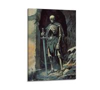 OKNGB Póster de esqueleto de guerrero de terror medieval, moderno y decorativo, arte de pared ideal para familia, sala de juegos, dormitorio de niños y niñas, 50 x 75 cm