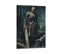 OKNGB Póster de esqueleto guerrero de caballero gótico medieval, moderno, decorativo, arte de pared ideal para familia, sala de juegos, dormitorio de niños y niñas, 60 x 90 cm
