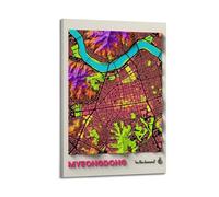 OKNGB Póster de viaje con diseño de geografía de Corea del Sur, póster decorativo de Myeong-dong, lienzo para pared e impresión artística moderna para decoración de dormitorio familiar, 60 x 90 cm