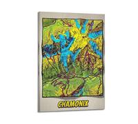 OKNGB Póster de viaje de mapa abstracto de France Chamonix con pintura decorativa sobre lienzo, póster de pared e imagen artística moderna para decoración de dormitorio familiar, 30 x 45 cm