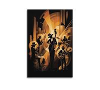 OKNGB Póster decorativo con silueta de banda de jazz vintage, lienzo decorativo para pared e impresión artística moderna para dormitorio familiar, 60 x 90 cm