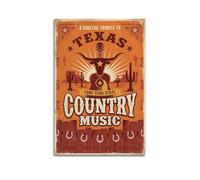 OKNGB Póster decorativo de música country de Texas con diseño de guitarra occidental retro, lienzo para pared e imagen artística moderna para decoración de dormitorio familiar, 12 x 18 pulgadas (30 x