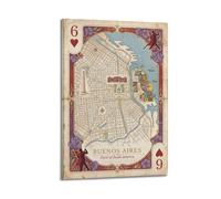 OKNGB Póster vintage de mapa de la ciudad de Buenos Aires, Tango City jugando a las cartas, cuadro decorativo en lienzo, 40 x 60 cm