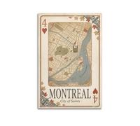 OKNGB Póster vintage de mapa de la ciudad de Montreal, Canadá, estilo de cartas de juego decorativo, lienzo artístico, 40 x 60 cm