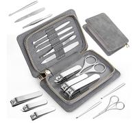 OKOM - Kit de cuidado de uñas - Juego de manicura con funda de piel sintética, cortaúñas, lima, empujador de cutículas y más (9 piezas)