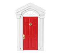 OKOVO 1:12 casa de muñecas Miniatura pequeña Hada Puerta de Madera de Abedul Apertura con Accesorios (Roja)