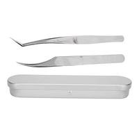 OKOVO 2 Pcs Pink Stainless Steel Tweezers for Eyelash Extensions, Straight and Curved Tip Tweezers Nippers, False Lash Application Tools