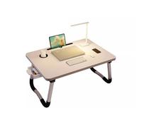 OKOVO Escritorio de Cama para Ordenador portátil, Mesa de Cama portátil Plegable, Soporte de Bandeja con portavasos, cajón para sofá, Suelo, Lectura, Escritura, Comer, Color Blanco