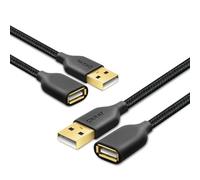 OKRAY - Cable alargador USB 2.0 de nailon trenzado, 2 unidades, 3 m, cable extensor - A macho a hembra con conector chapado en oro