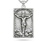 OKROKTOT Collar con medalla religiosa de San Jesús, crucifijo, San Miguel, San Cristóbal, Virgen María, San Peregrino, colgante de amuleto de protección cristiana, regalos para hombres, padre y