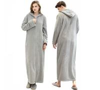 Oksun Albornoz de forro polar para mujer, talla grande, largo completo, con cremallera, Con capucha, gris claro, 10-14