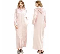 Oksun Albornoz de forro polar para mujer, talla grande, largo completo, con cremallera, Con capucha, rosa, 10-14