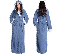Oksun Albornoz largo para mujer, largo completo, mullido, de forro polar, con capucha, para invierno, cálido, Azul, jacquard, 22-26