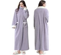 Oksun Bata larga con cremallera para mujer: bata de baño cálida de forro polar suave de longitud completa, acogedora bata de invierno mullida, talla grande, Púrpura claro, M