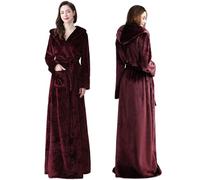 Oksun Bata larga de forro polar para mujer: bata de baño de franela con capucha hasta el suelo, abrigo de invierno cálido de felpa, suave y acogedor, Franela, color rojo vino, Large