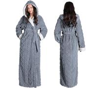 Oksun Bata larga de forro polar para mujer: bata de baño suave y esponjosa con capucha de jacquard, Gris, XL