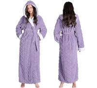 Oksun Bata larga de forro polar para mujer: bata de baño suave y esponjosa con capucha de jacquard, Púrpura, Medium