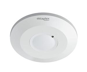 Oktaplex IDA Detector de Movimiento de Techo Sensor de Alta frecuencia Plano 360° Alcance 2-16m Detector de Presencia 230V Blanco con Sensor crepuscular