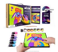 OKTO Pintura por números para niños - Kits de pintura por números para niños con arcilla seca al aire, arte único de pared 2D, arte en lienzo sensorial, tema de conejo, kit de arte de animales