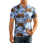 Oktoberfest Camisa Hawaiana Divertida de Cerveza Camisa Hawaiana para Hombres Y Mujeres Divertida Manga Corta con Bolsillo Frontal Fiesta Bebidas Estampados de Botellas de Cerveza