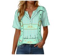 Oktoberfest - Camiseta de manga corta para mujer con cuello de pico y manga corta, estampado con diseño tradicional de Wiesn, informal y cómoda, camiseta de manga corta ideal como atuendo tradicional