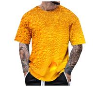 Oktoberfest Camiseta para hombre con impresión de cerveza 3D, camiseta amarilla, manga corta, cuello redondo, camisetas deportivas, divertidas, festivas, fiestas, regalo, camiseta básica, unisex
