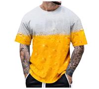 Oktoberfest Camiseta para hombre con impresión de cerveza 3D, camiseta amarilla, manga corta, cuello redondo, camisetas deportivas, divertidas, festivas, fiestas, regalo, camiseta básica, unisex