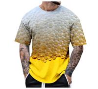 Oktoberfest Camiseta para hombre con impresión de cerveza 3D, camiseta amarilla, manga corta, cuello redondo, camisetas deportivas, divertidas, festivas, fiestas, regalo, camiseta básica, unisex